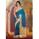 Tealblue Silk Embroidered Designer Party Wear Saree