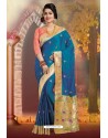 Tealblue Silk Embroidered Designer Party Wear Saree