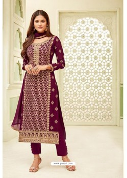 Deep Wine Georgette Zari Worked Designer Straight Suit