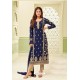 Navy And Beige Georgette Zari Worked Designer Straight Suit