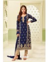 Navy And Beige Georgette Zari Worked Designer Straight Suit