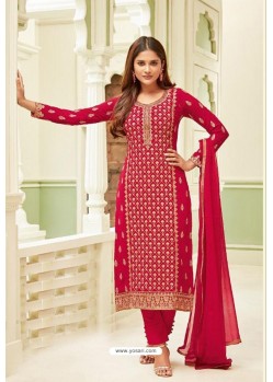 Red Georgette Zari Worked Designer Straight Suit