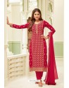 Red Georgette Zari Worked Designer Straight Suit