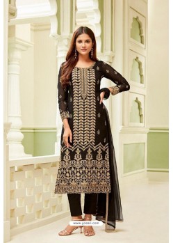 Black Georgette Zari Worked Designer Straight Suit