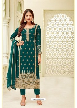 Teal Georgette Zari Worked Designer Straight Suit