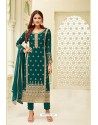 Teal Georgette Zari Worked Designer Straight Suit