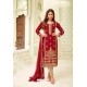 Maroon And Beige Georgette Zari Worked Designer Straight Suit