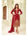 Maroon And Beige Georgette Zari Worked Designer Straight Suit