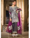 Grey Net Diamond Work Designer Straight Suit