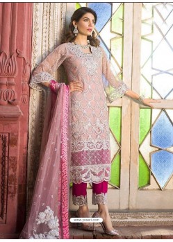 Pink Net Diamond Work Designer Straight Suit