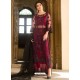 Maroon Net Diamond Work Designer Straight Suit