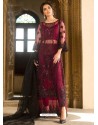 Maroon Net Diamond Work Designer Straight Suit