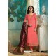 Dark Peach Satin Georgette Jacquard Worked Straight Suit