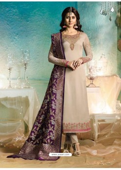 Light Brown Satin Georgette Jacquard Worked Straight Suit