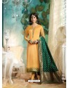 Yellow Satin Georgette Jacquard Worked Straight Suit