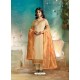 Cream Satin Georgette Jacquard Worked Straight Suit