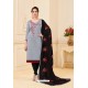 Light Grey And Black Banglori Slub Designer Straight Suit