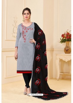 Light Grey And Black Banglori Slub Designer Straight Suit