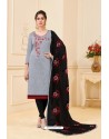 Light Grey And Black Banglori Slub Designer Straight Suit