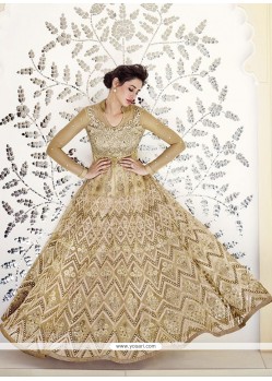 Nargis Fakhri Beige Net Designer Anarkali Suit