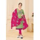 Green And Rani Banglori Slub Designer Straight Suit