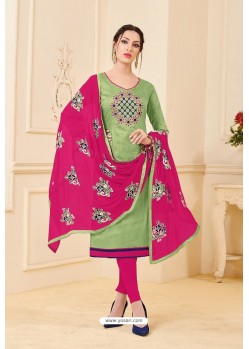 Green And Rani Banglori Slub Designer Straight Suit