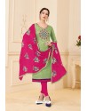 Green And Rani Banglori Slub Designer Straight Suit