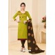 Parrot Green And Brown Banglori Slub Designer Straight Suit