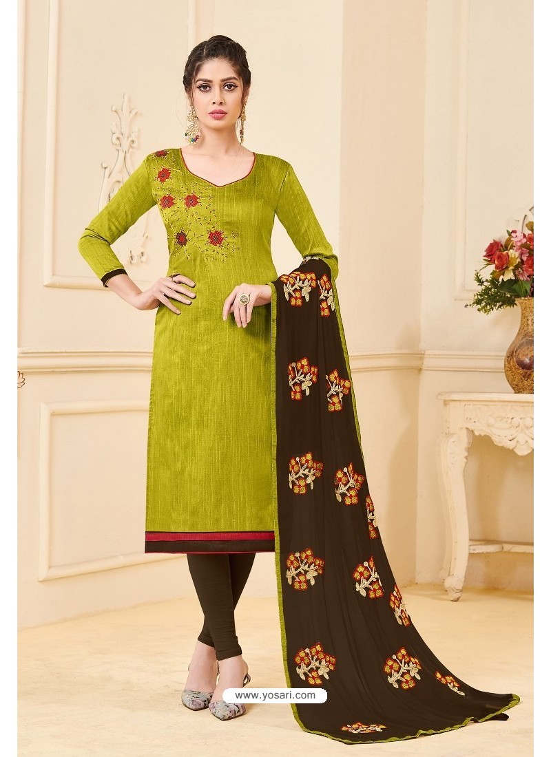 Parrot green printed cotton salwar with dupatta - Vishwa Silk Mills -  2148397