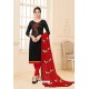 Black And Red Banglori Slub Designer Straight Suit