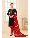 Black And Red Banglori Slub Designer Straight Suit