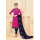 Medium Violet And Blue Banglori Slub Designer Straight Suit