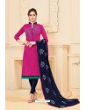 Medium Violet And Blue Banglori Slub Designer Straight Suit