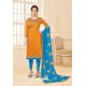 Mustard And Sky Blue Banglori Slub Designer Straight Suit