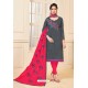 Dull Grey And Fuchsia Banglori Slub Designer Straight Suit