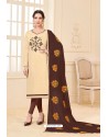 Light Beige And Coffee Banglori Slub Designer Straight Suit