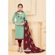 Sea Green And Maroon Banglori Slub Designer Straight Suit