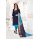 Navy Blue Cotton South Slub Embroidered Straight Suit