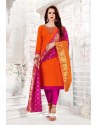 Orange And Rani Cotton South Slub Embroidered Straight Suit