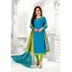 Blue And Green Cotton South Slub Embroidered Straight Suit