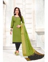 Green And Black Cotton South Slub Embroidered Straight Suit
