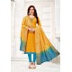 Yellow and Sky Blue Cotton South Slub Embroidered Straight Suit