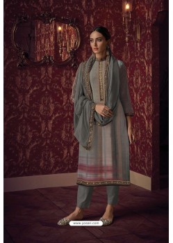 Dull Grey Solid Superier Cotton Digital Printed Straight Suit