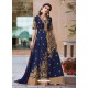 Navy Blue Heavy Tafeta Silk Party Wear Floor Length Suit