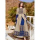 Taupe And Navy Filament Silk Party Wear Floor Length Suit