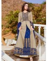 Taupe And Navy Filament Silk Party Wear Floor Length Suit