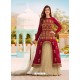 Maroon And Cream Satin Banglori Silk Party Wear Floor Length Suit