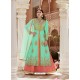 Jade Green And Peach Banglori Silk Party Wear Floor Length Suit