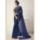 Navy Blue Mono Net Plain Saree