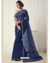 Navy Blue Mono Net Plain Saree